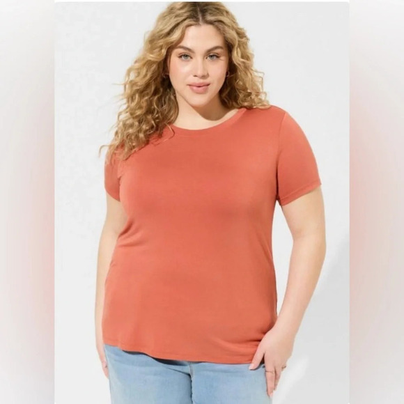 torrid Tops - Torrid Super Soft Knits Womens Crew T-Shirt Dusty Red Short Sleeve Stretch Sz 4